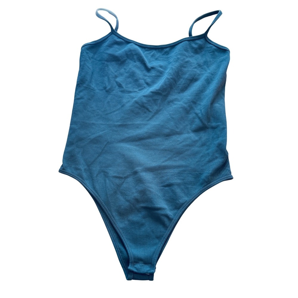 OQQ Gray Ribbed‎ Bodysuit XL Nylon Spandex Adjustable Straps